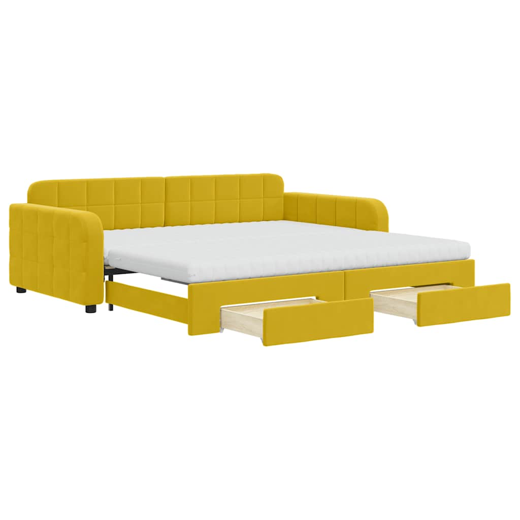 daybed med udtræk og skuffer 100x200 cm velour gul