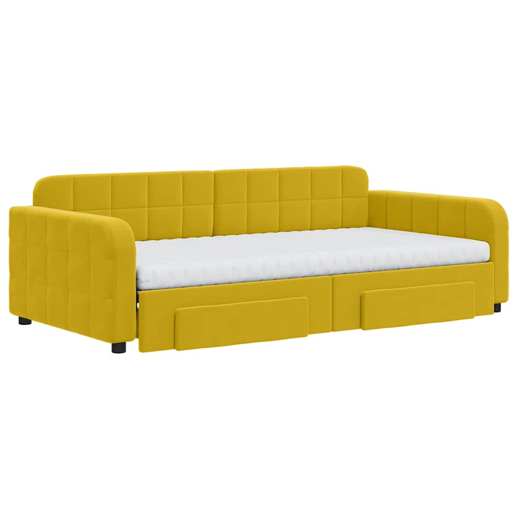 daybed med udtræk og skuffer 100x200 cm velour gul