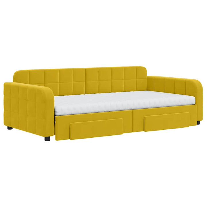 daybed med udtræk og skuffer 100x200 cm velour gul