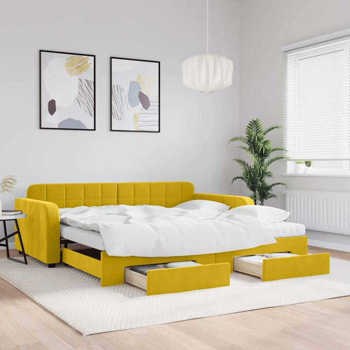 daybed med udtræk og skuffer 100x200 cm velour gul
