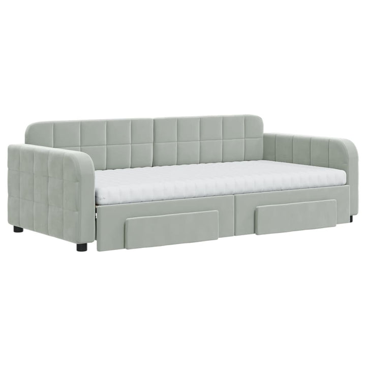 daybed med udtræk og skuffer 90x190 cm velour lysegrå