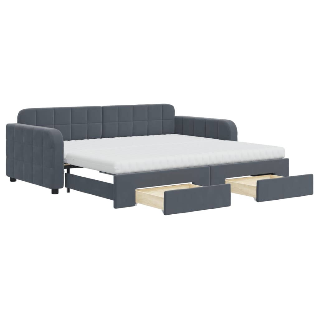 daybed med udtræk og skuffer 90x190 cm velour mørkegrå