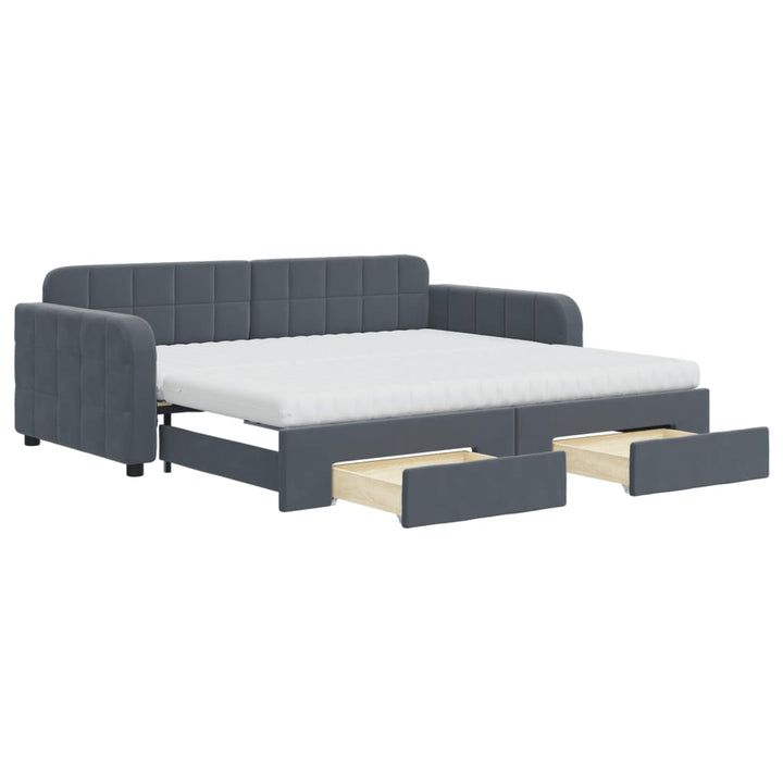 daybed med udtræk og skuffer 90x190 cm velour mørkegrå