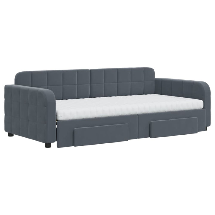 daybed med udtræk og skuffer 90x190 cm velour mørkegrå