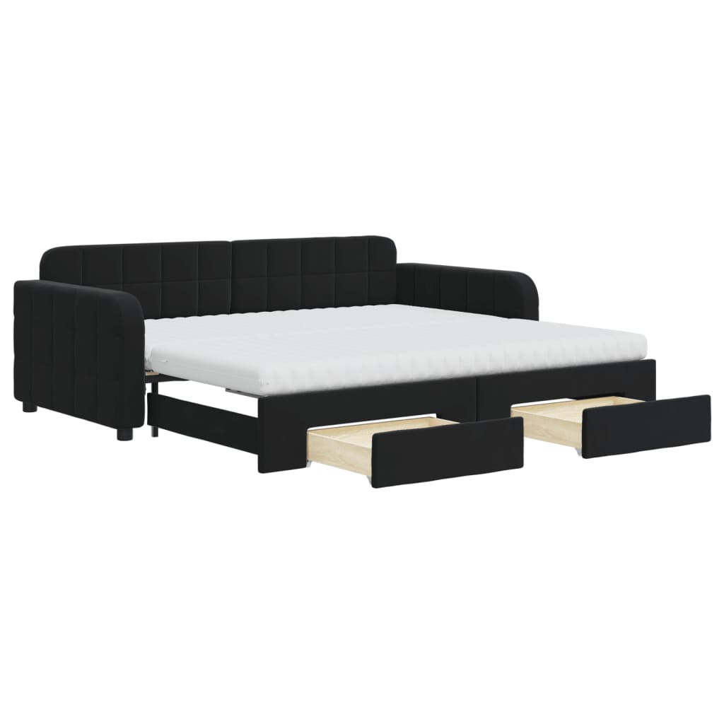 daybed med udtræk og skuffer 90x190 cm velour sort