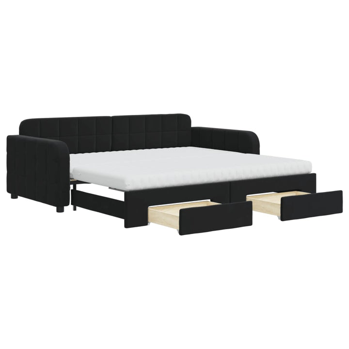 daybed med udtræk og skuffer 90x190 cm velour sort