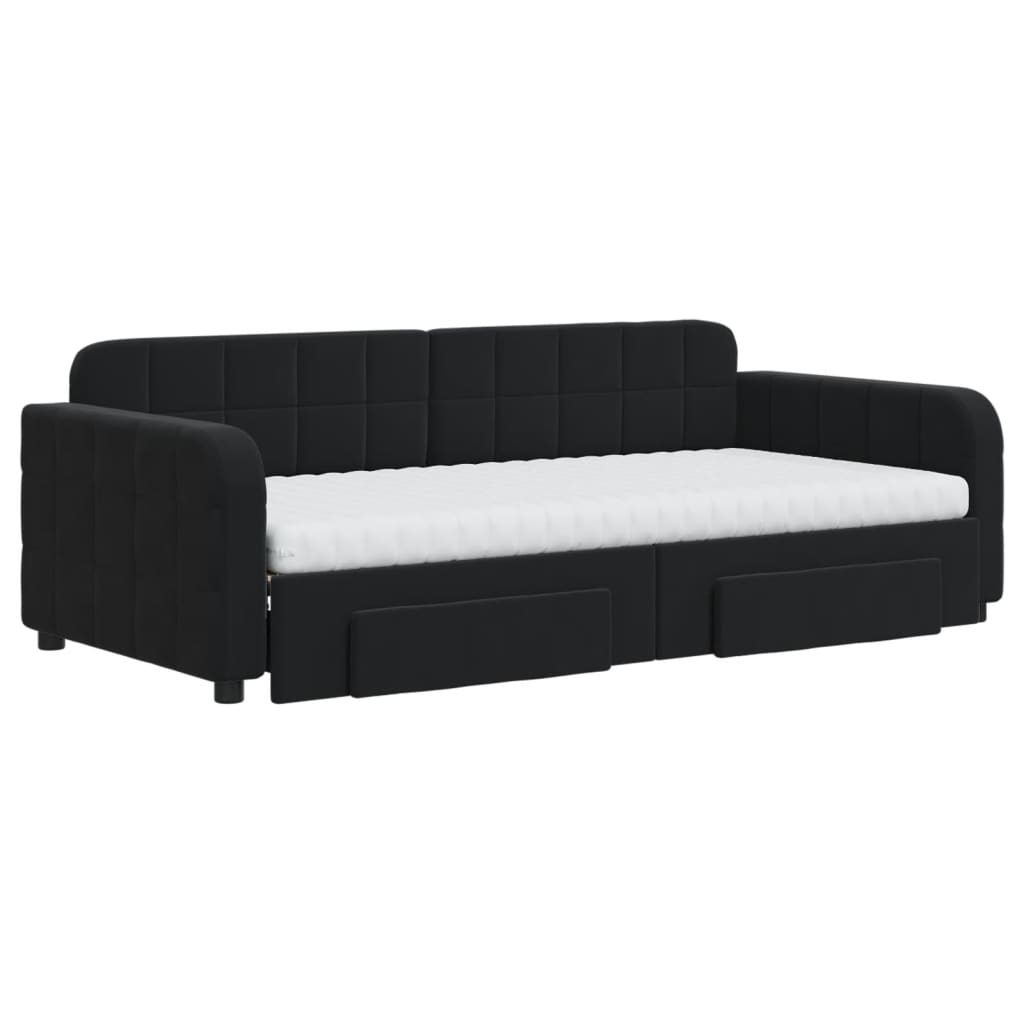 daybed med udtræk og skuffer 90x190 cm velour sort