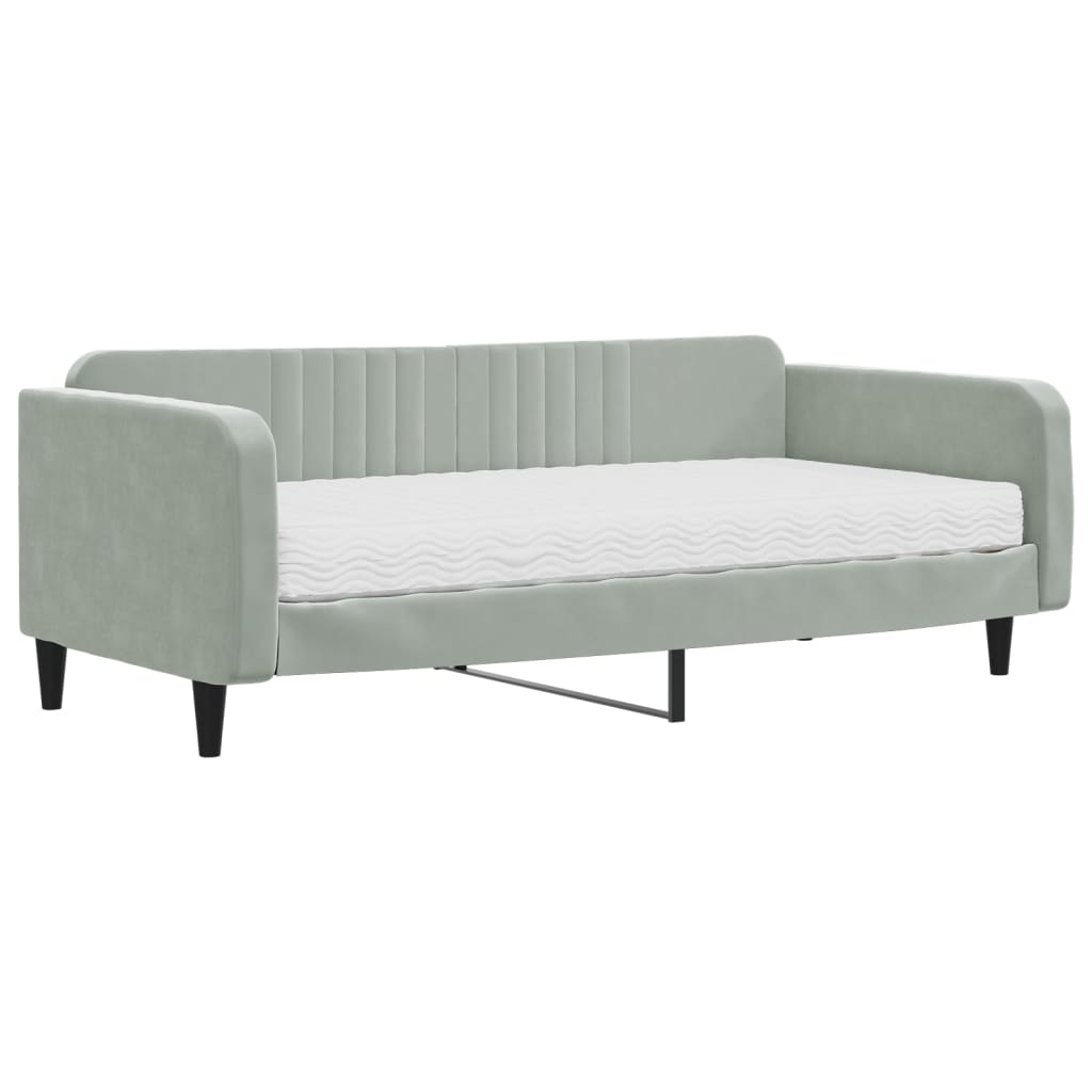 daybed med madras 100x200 cm velour lysegrå