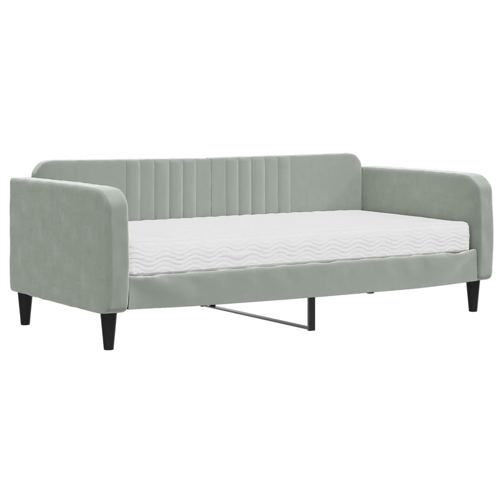 daybed med madras 90x190 cm velour lysegrå