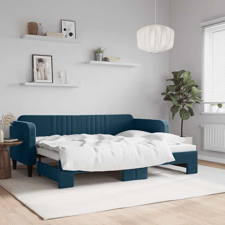 daybed med udtræk 80x200 cm velour blå