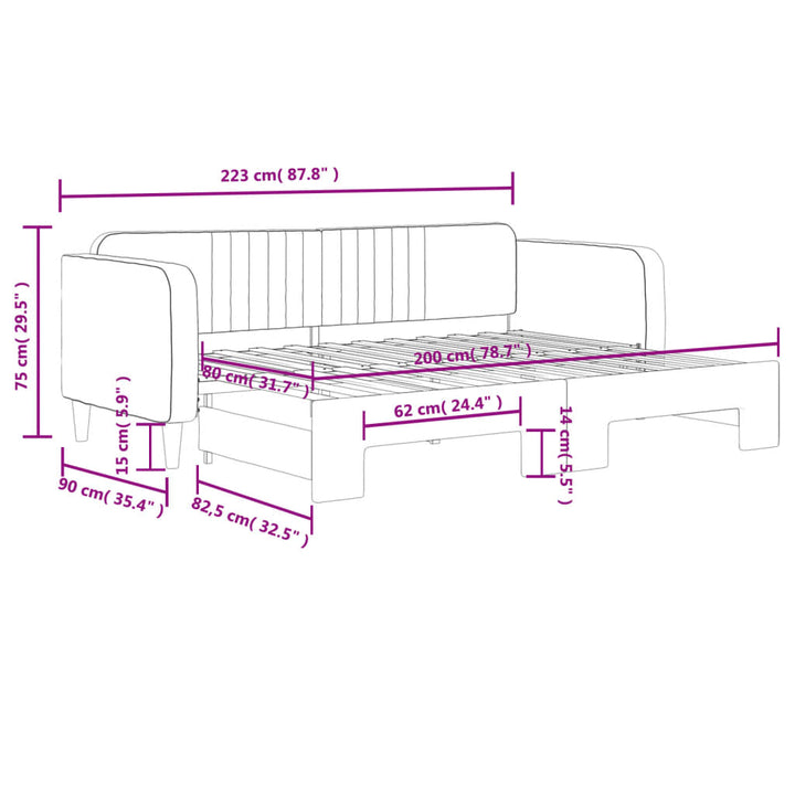 daybed med udtræk 80x200 cm velour mørkegrå