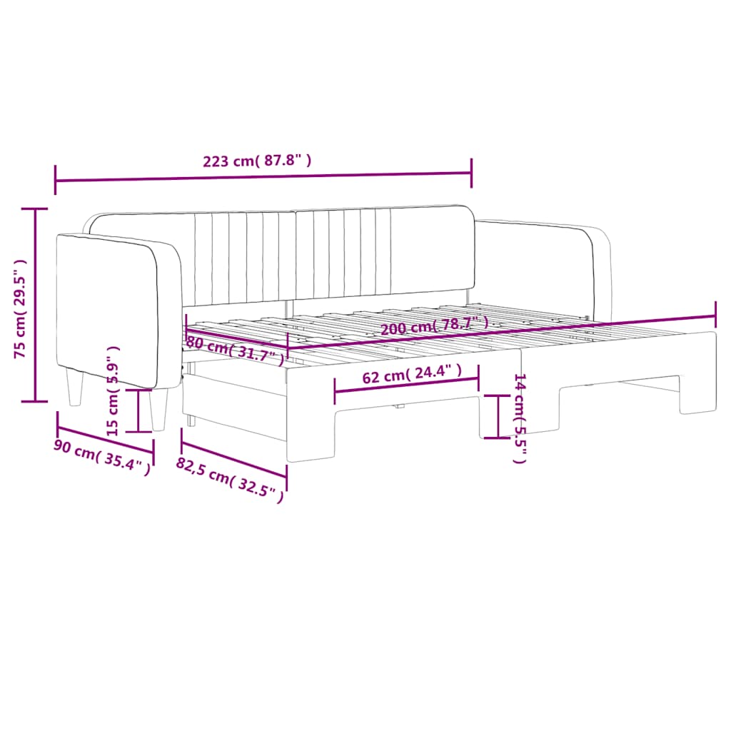 daybed med udtræk 80x200 cm velour mørkegrøn