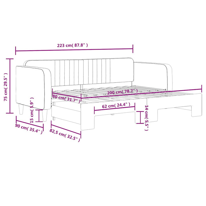 daybed med udtræk 80x200 cm velour mørkegrøn
