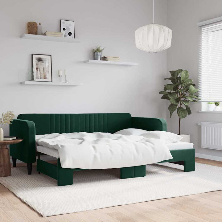 daybed med udtræk 80x200 cm velour mørkegrøn