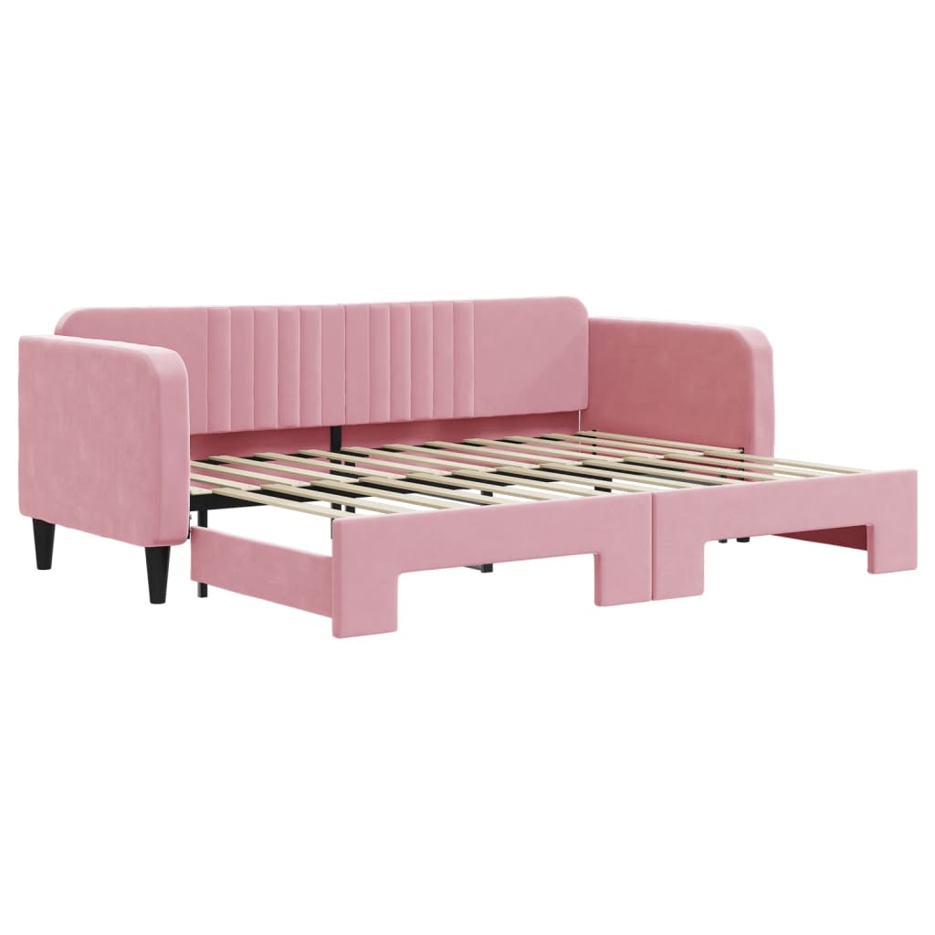 daybed med udtræk 80x200 cm velour lyserød