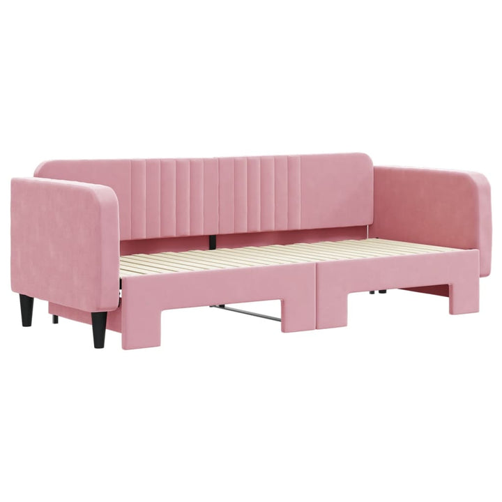 daybed med udtræk 80x200 cm velour lyserød