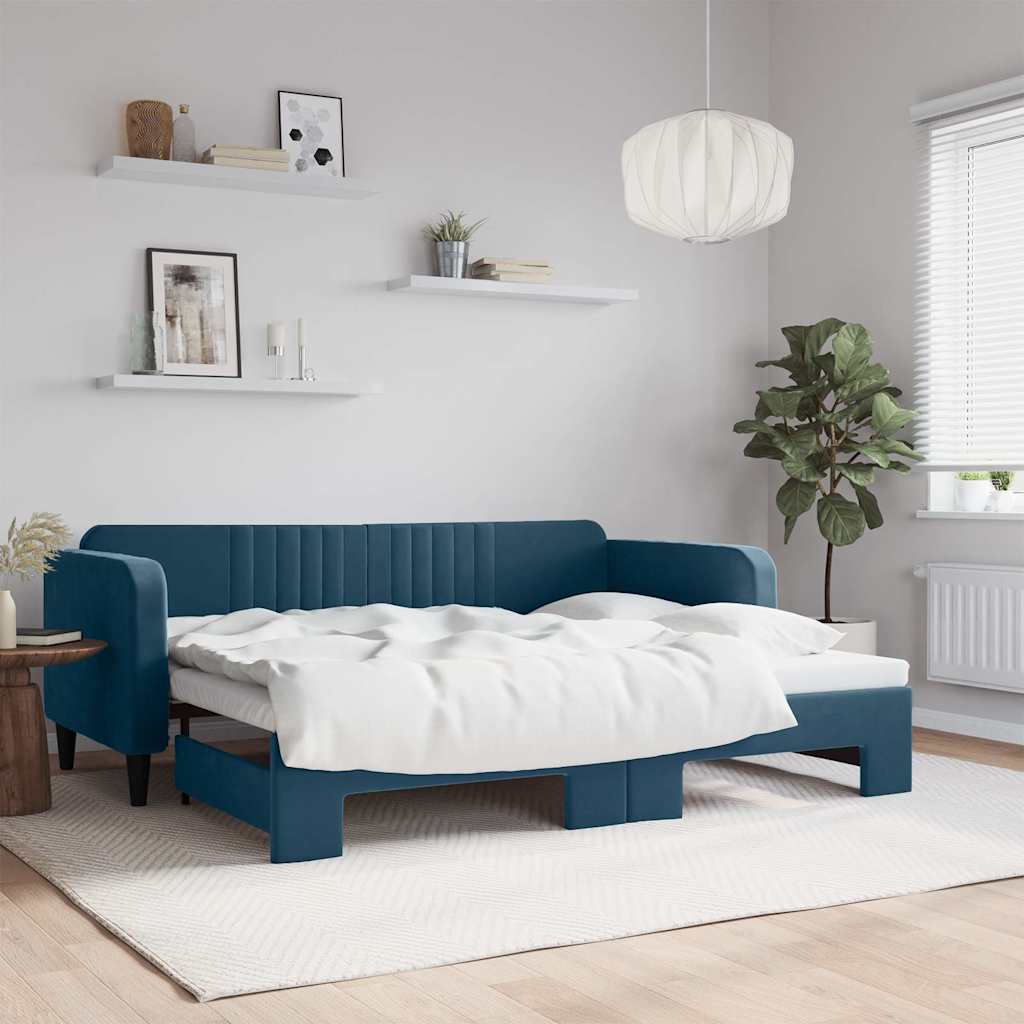 daybed med udtræk 90x200 cm velour blå