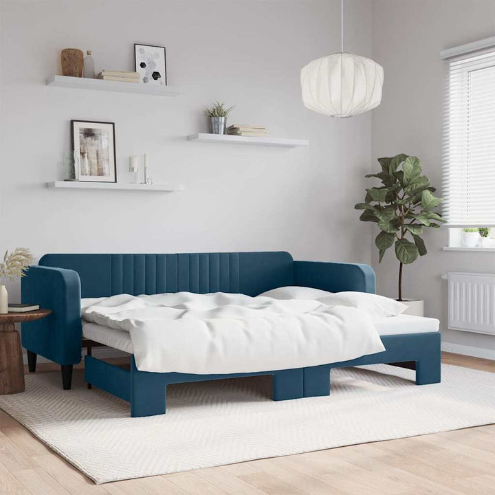 daybed med udtræk 90x200 cm velour blå