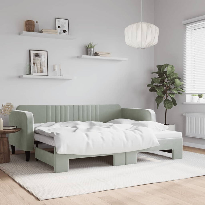 daybed med udtræk 90x200 cm velour lysegrå