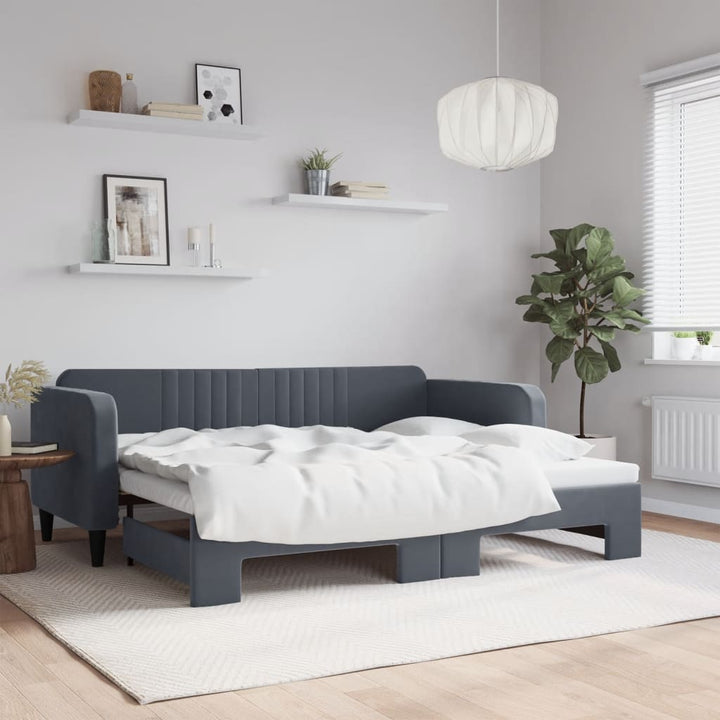 daybed med udtræk 90x200 cm velour mørkegrå