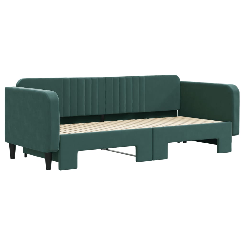 daybed med udtræk 90x200 cm velour mørkegrøn