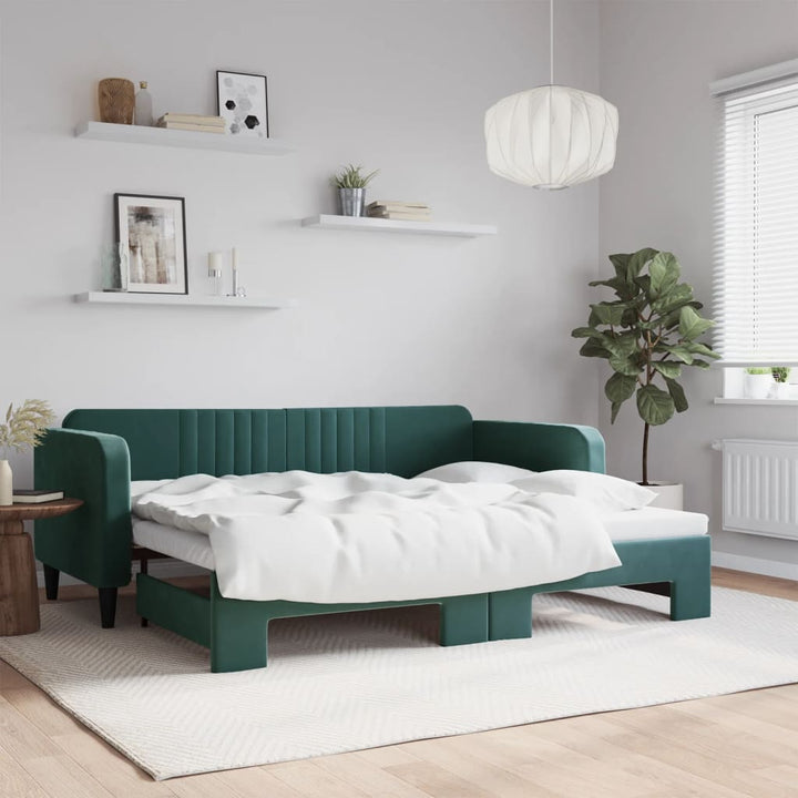 daybed med udtræk 90x200 cm velour mørkegrøn