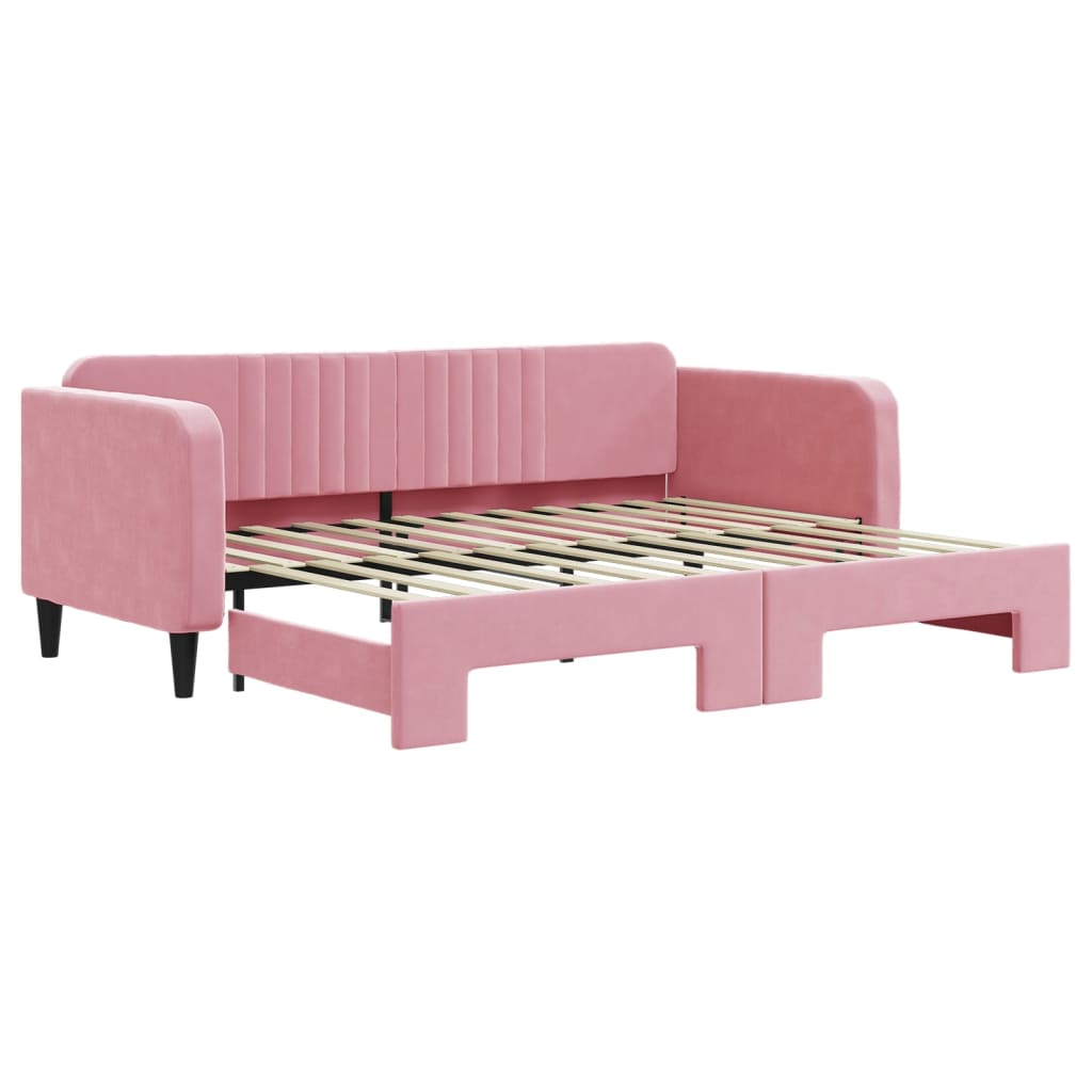 daybed med udtræk 90x200 cm velour lyserød