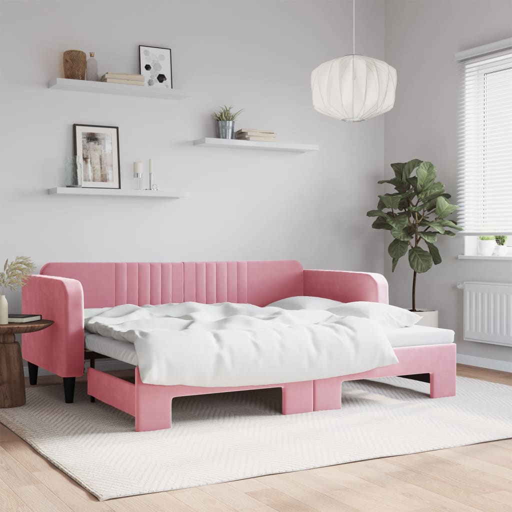 daybed med udtræk 90x200 cm velour lyserød