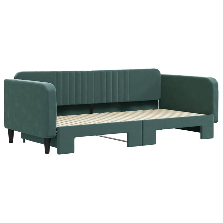 daybed med udtræk 100x200 cm velour mørkegrøn