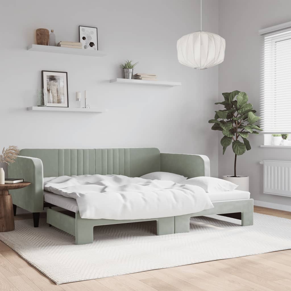 daybed med udtræk 90x190 cm velour lysegrå