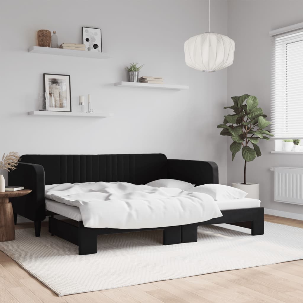 daybed med udtræk 90x190 cm velour sort