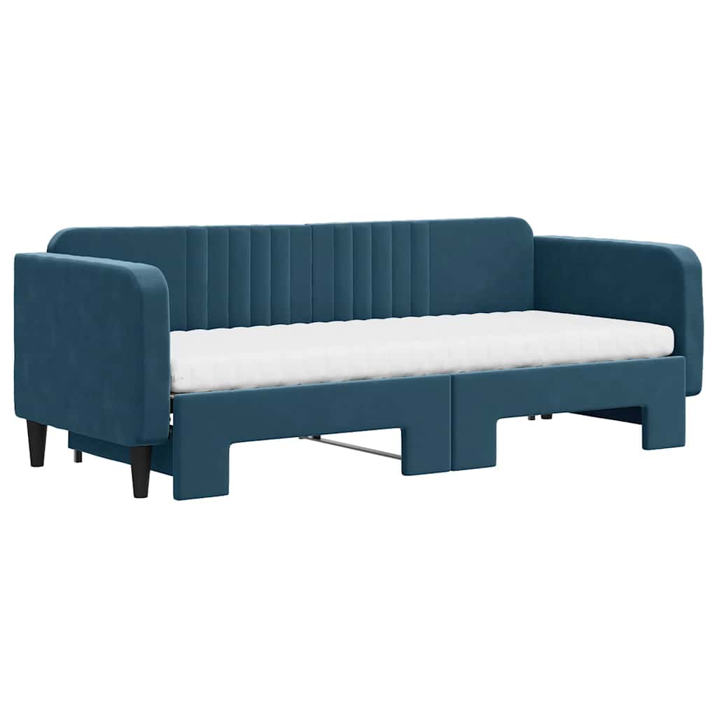 daybed med udtræk og madras 80x200 cm velour blå