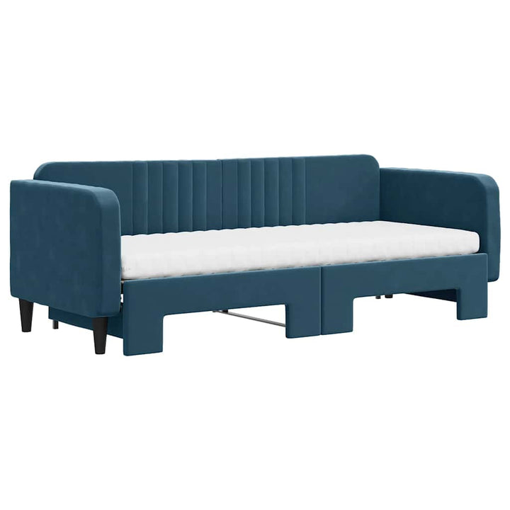 daybed med udtræk og madras 80x200 cm velour blå