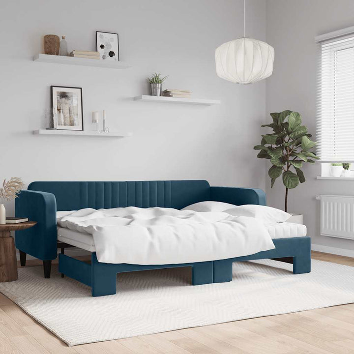 daybed med udtræk og madras 80x200 cm velour blå