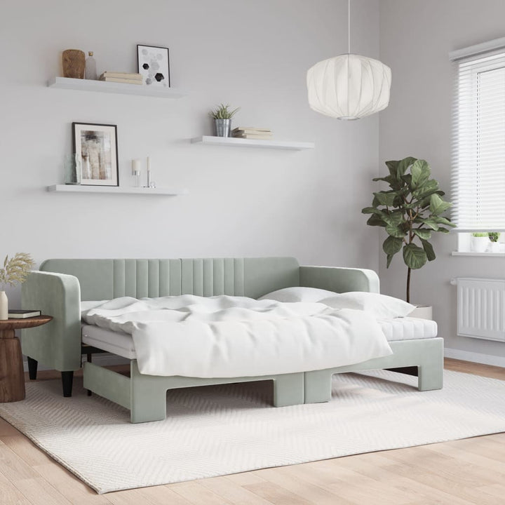 daybed med udtræk og madras 80x200 cm velour lysegrå