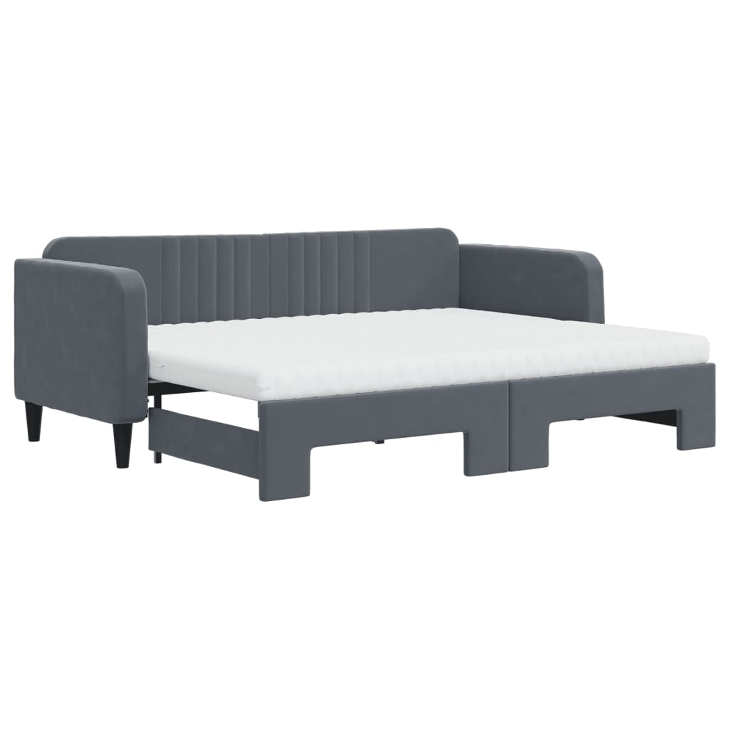 daybed med udtræk og madras 80x200 cm velour mørkegrå