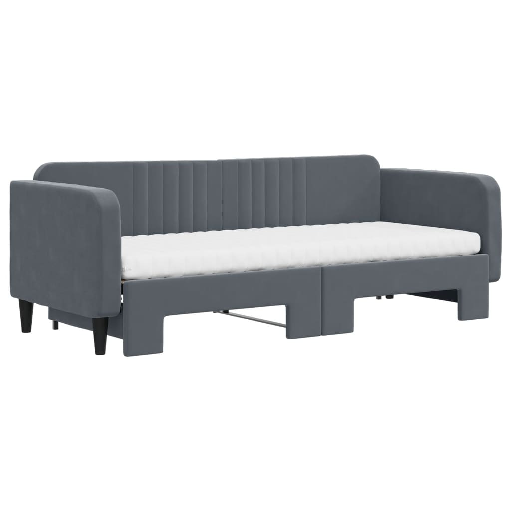 daybed med udtræk og madras 80x200 cm velour mørkegrå