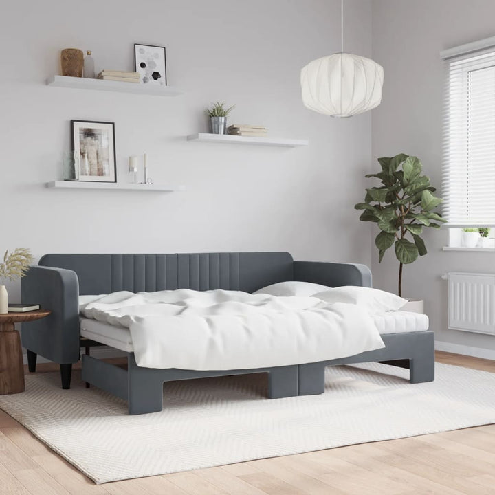 daybed med udtræk og madras 80x200 cm velour mørkegrå