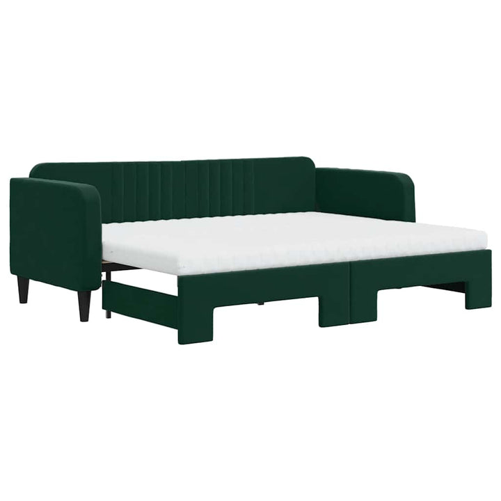 daybed med udtræk og madras 80x200 cm velour mørkegrøn