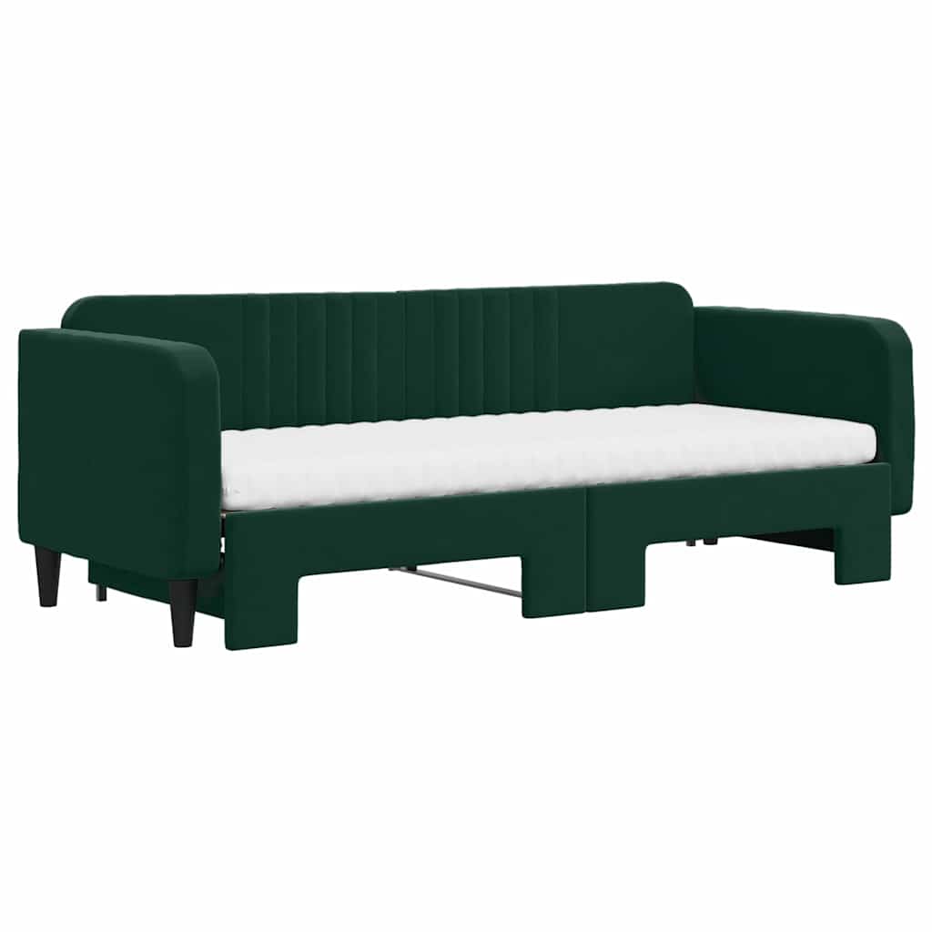 daybed med udtræk og madras 80x200 cm velour mørkegrøn
