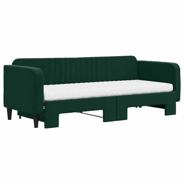 daybed med udtræk og madras 80x200 cm velour mørkegrøn
