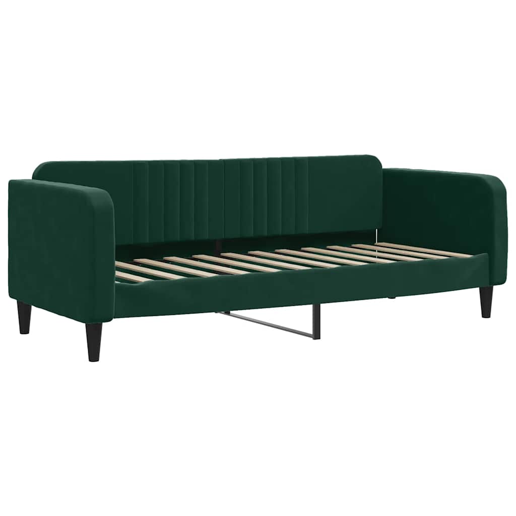 daybed med udtræk og madras 80x200 cm velour mørkegrøn