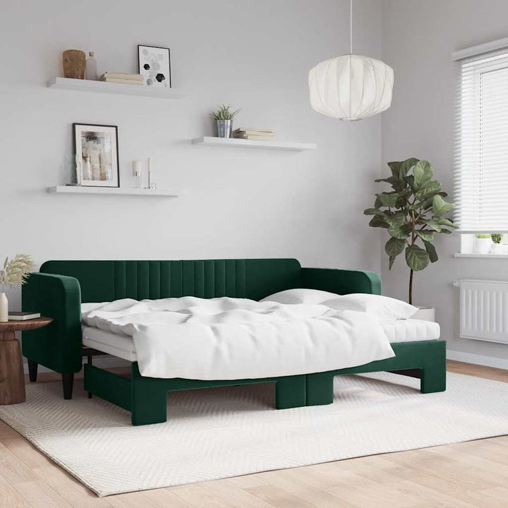 daybed med udtræk og madras 80x200 cm velour mørkegrøn