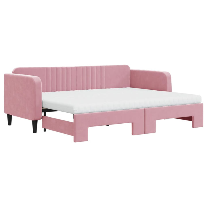 daybed med udtræk og madras 80x200 cm velour lyserød