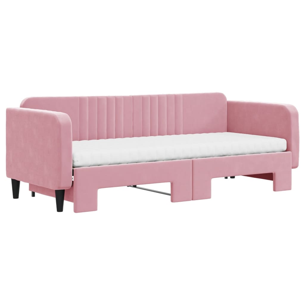 daybed med udtræk og madras 80x200 cm velour lyserød