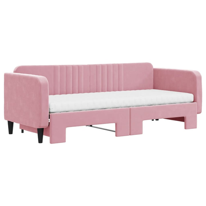 daybed med udtræk og madras 80x200 cm velour lyserød