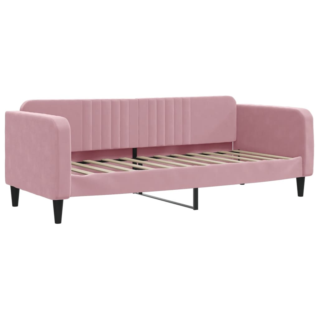 daybed med udtræk og madras 80x200 cm velour lyserød
