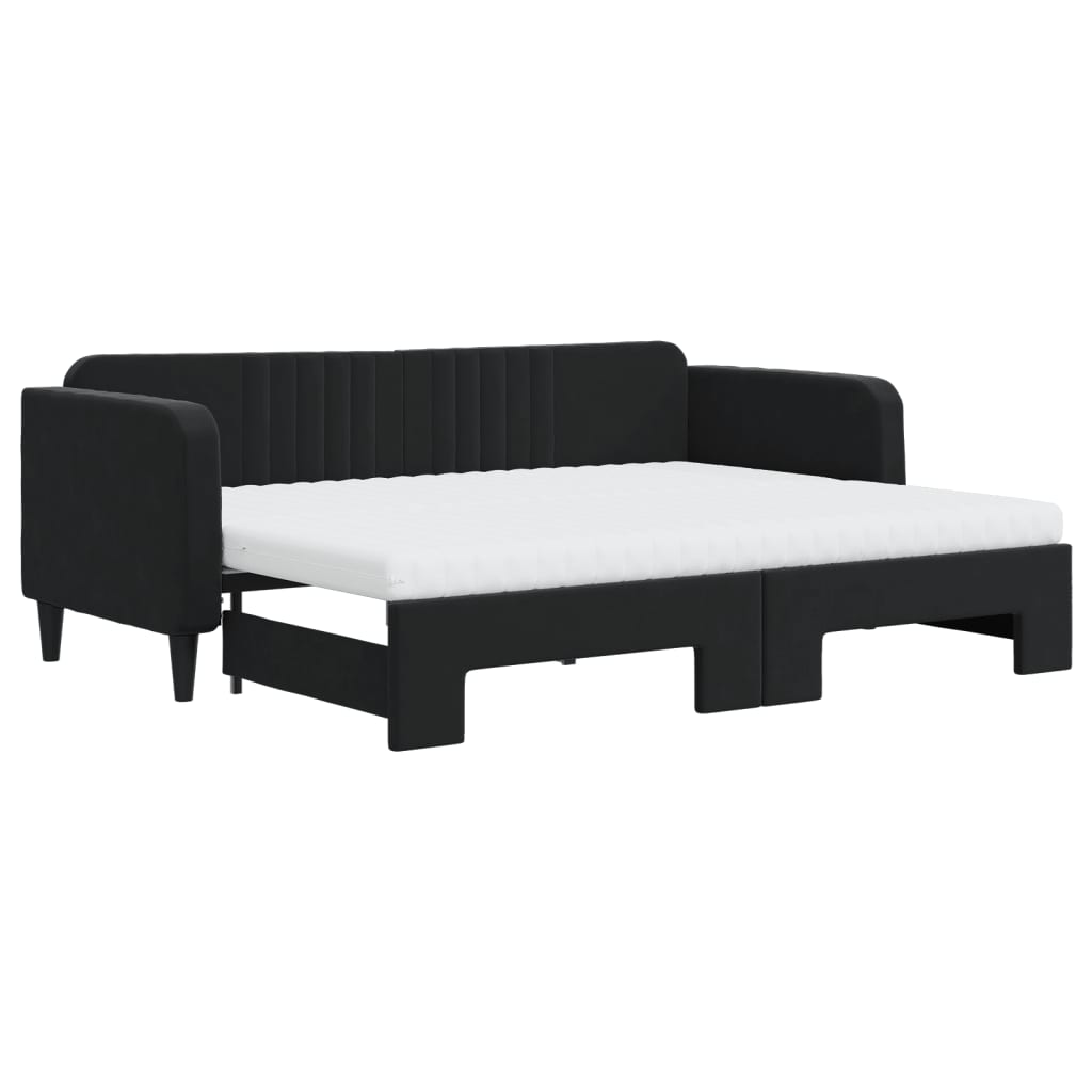 daybed med udtræk og madras 80x200 cm velour sort
