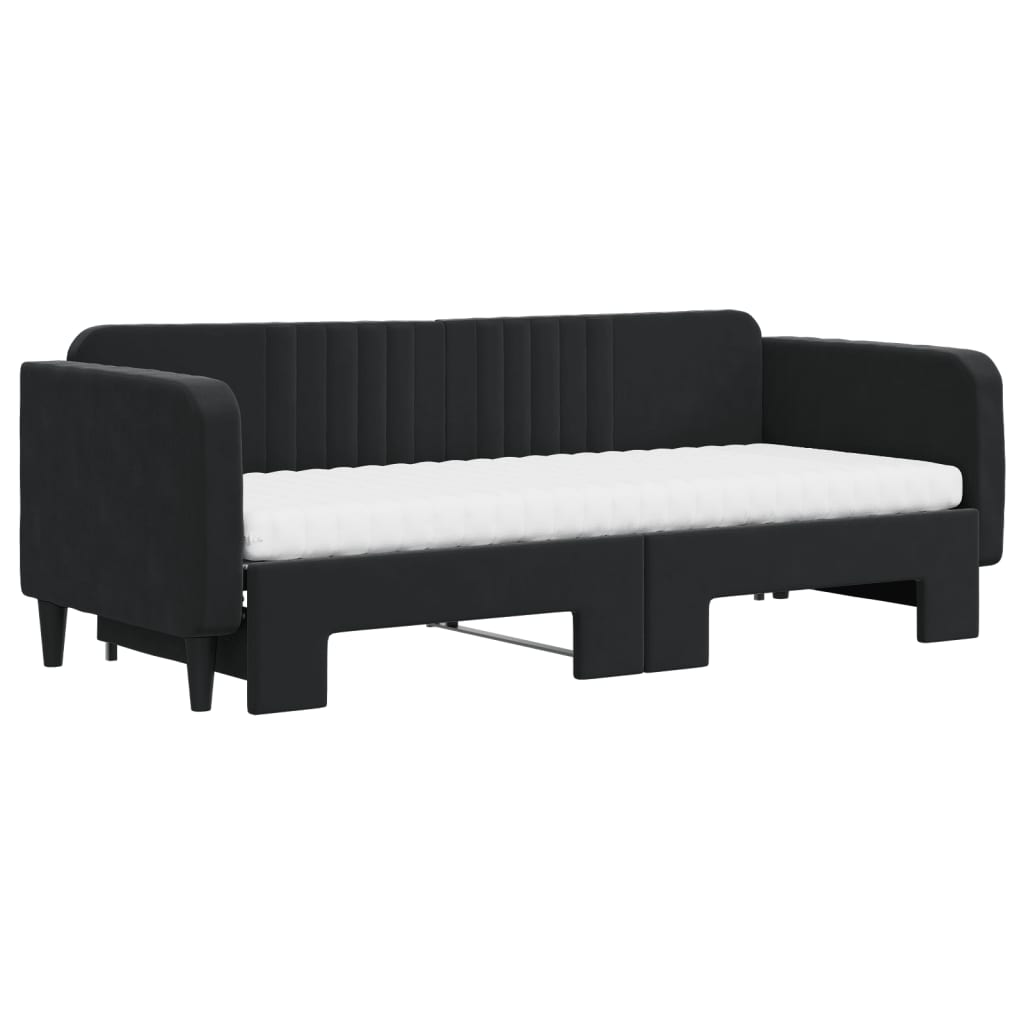 daybed med udtræk og madras 80x200 cm velour sort
