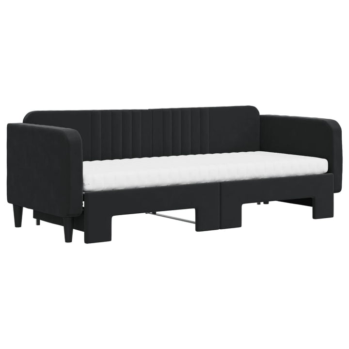 daybed med udtræk og madras 80x200 cm velour sort